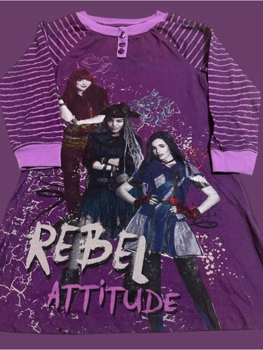 Disney ~ Decendants 2 ~ Girls~ Nightgown ~ Sleep Shirt ~ Size 4~ Rebel Attitude - Picture 6 of 16
